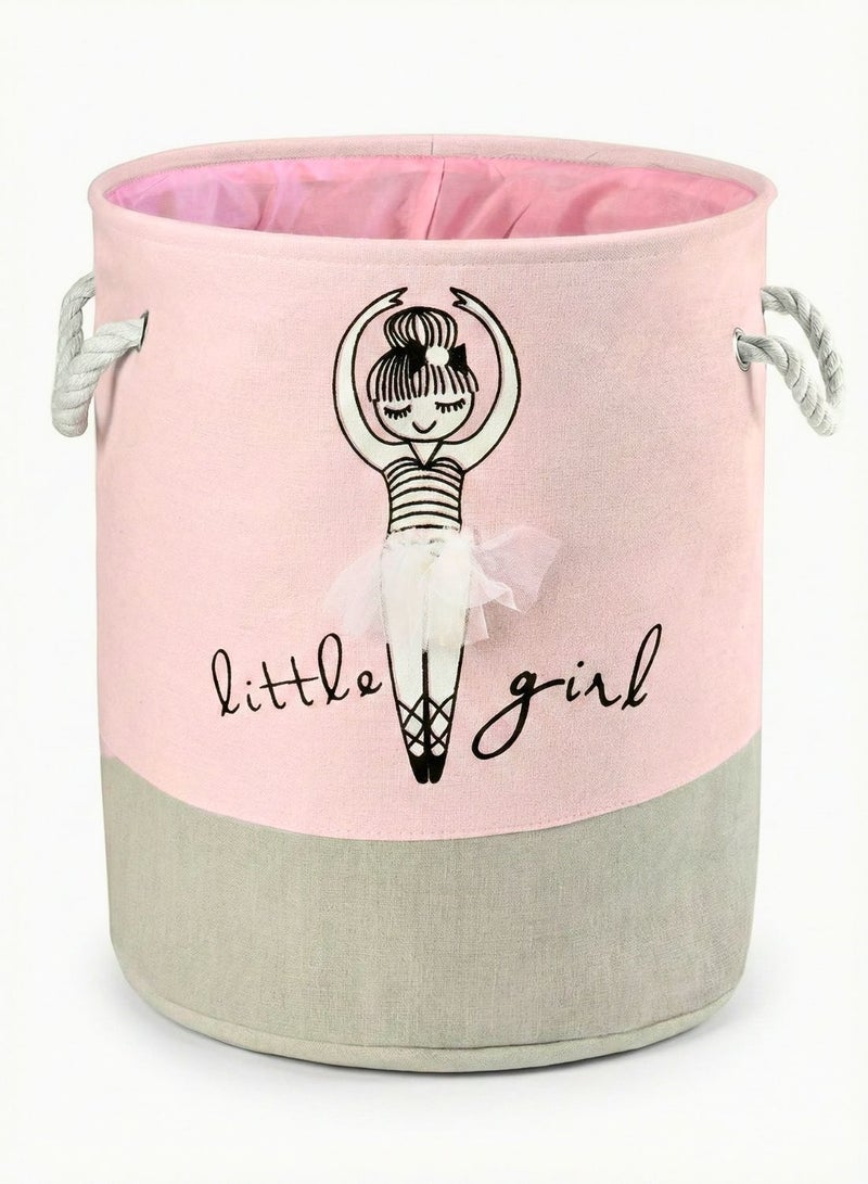 1Chase Kids Laundry Basket Canvas Storage Organizer – Ballerina Girl Design, Foldable Toy and Clothes Hamper with Handles - Image 1